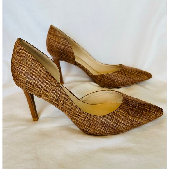 Nine West Tan/Brown Textured Size 8M classic pointed toe pump high heels resort - Picture 6 of 8